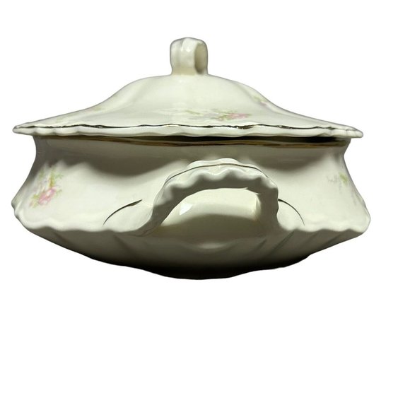 Vintage 1940s Homer Laughlin Jean Republic Soup Tureen Pink Purple Floral USA - Picture 3 of 13